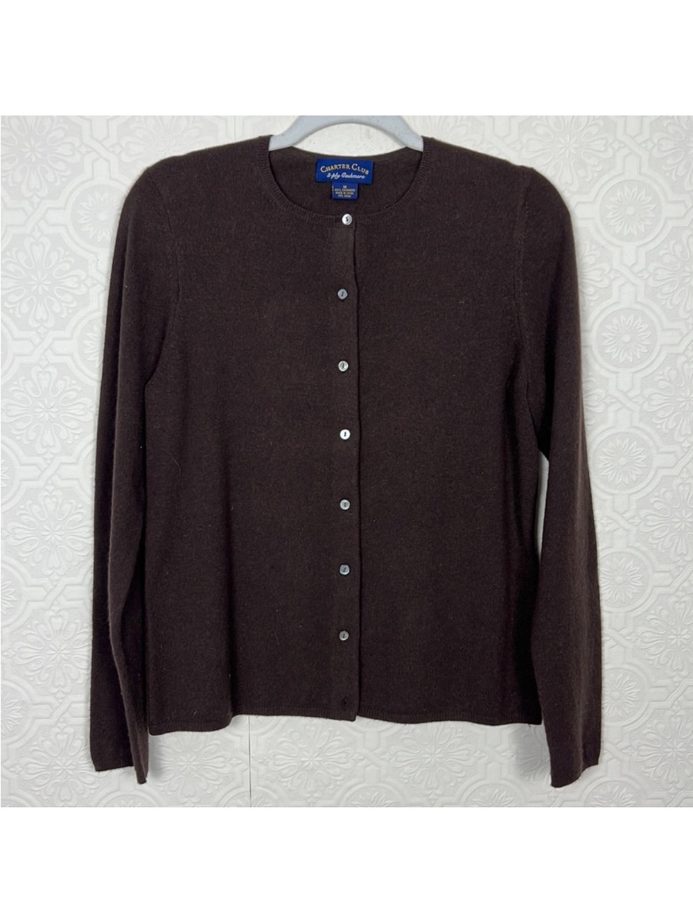 Charter Club 100% Cashmere Dark Brown Cardigan Quiet Luxury Minimalist Large - Picture 2 of 5
